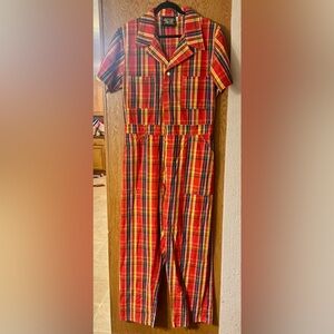 NWOT Big Bud Press Short Sleeve Jumpsuit - Red and Yellow Plaid